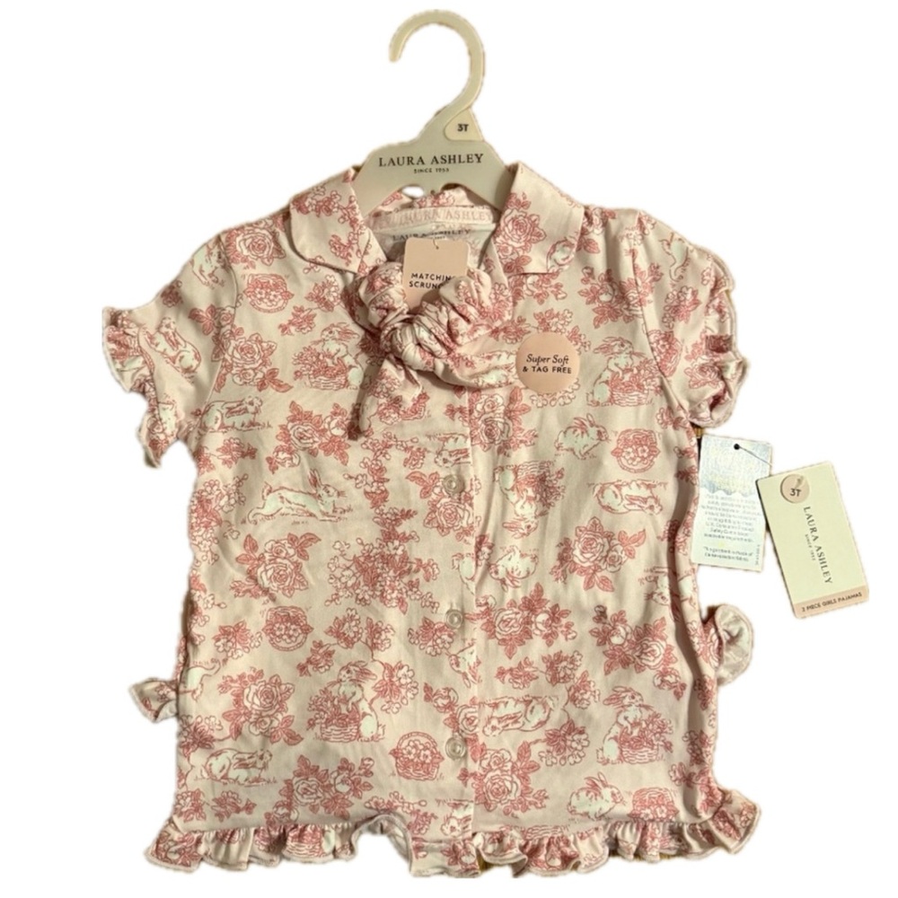 Laura Ashley SUPER SOFT Little Girl Easter Pajama Set w/Matching Scrunchie